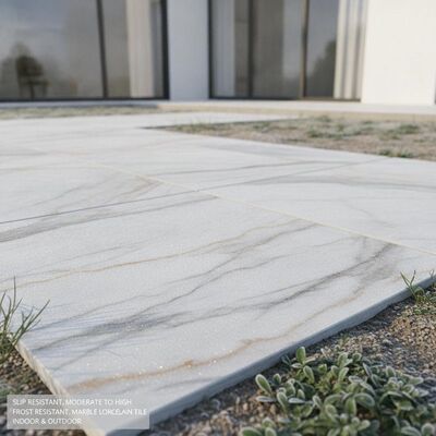 Slip Resistance Moderate To High Frost Resistant Marble Look Porcelain Tile Designed For Long Lasting Indoor And Outdoor