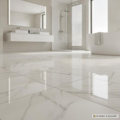 Marble Look Porcelain Bathroom Floor Tile Durable Suitable Heavy Traffic Areas Stylish Elegant Design Perfect Commercial Residential